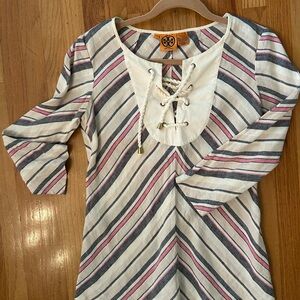 Tory Burch Linen Striped Lace-Up Women's Top